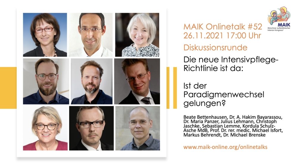 „Die neue Intensivpflege-Richtlinie ist da: Ist der Paradigmenwechsel gelungen? MAIK Onlinetalk am 26.11.21/17:00 Uhr