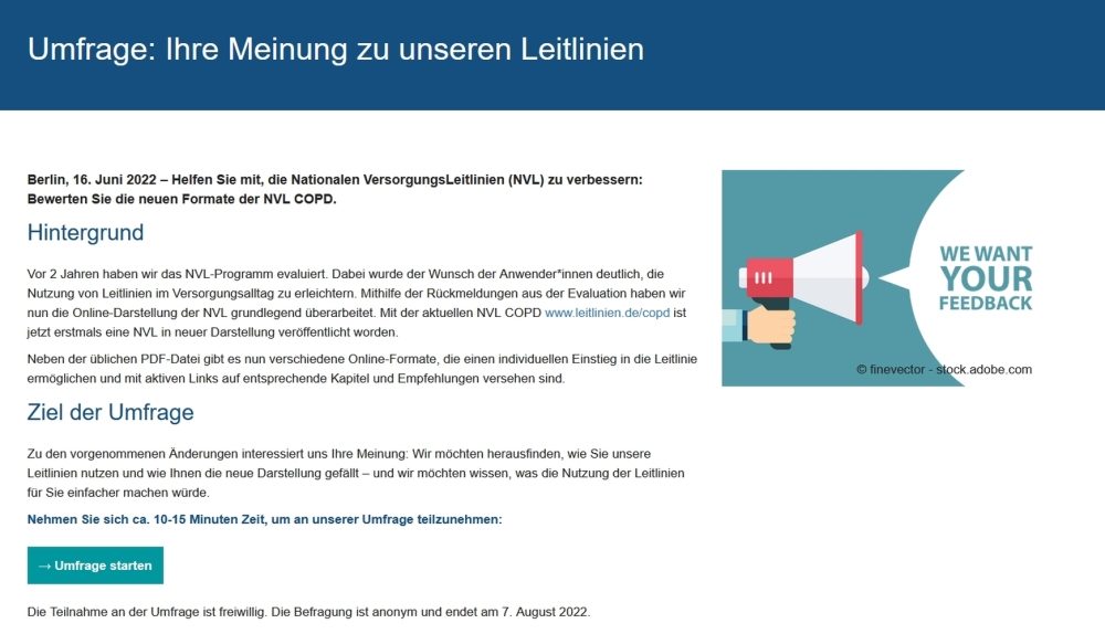 Umfrage: Ihre Meinung zu den Nationalen VersorgungsLeitlinien COPD