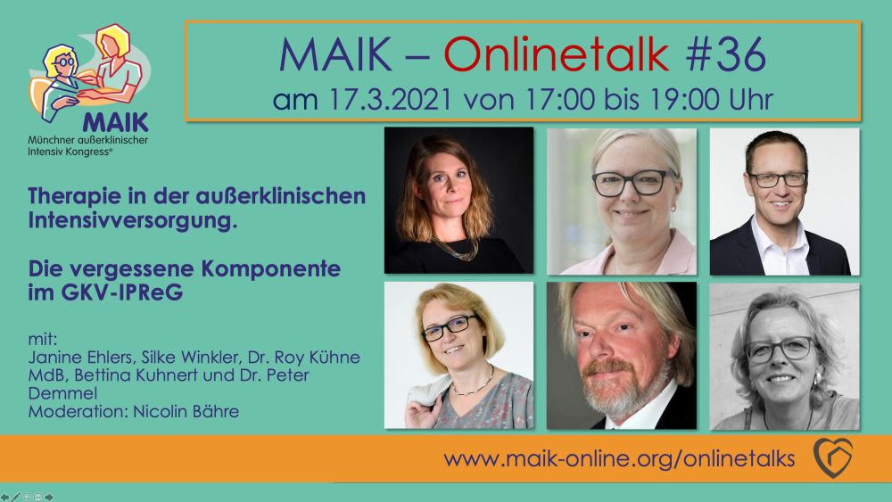 MAIK-Onlinetalk „Therapie in der außerklinischen Intensivversorgung. Die vergessene Komponente im GKV-IPReG“