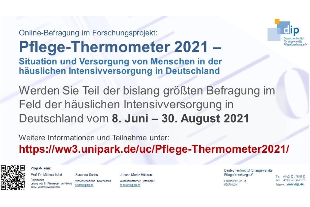 Pflege-Thermometer 2021 untersucht Situation in  der häuslichen Intensivversorgung